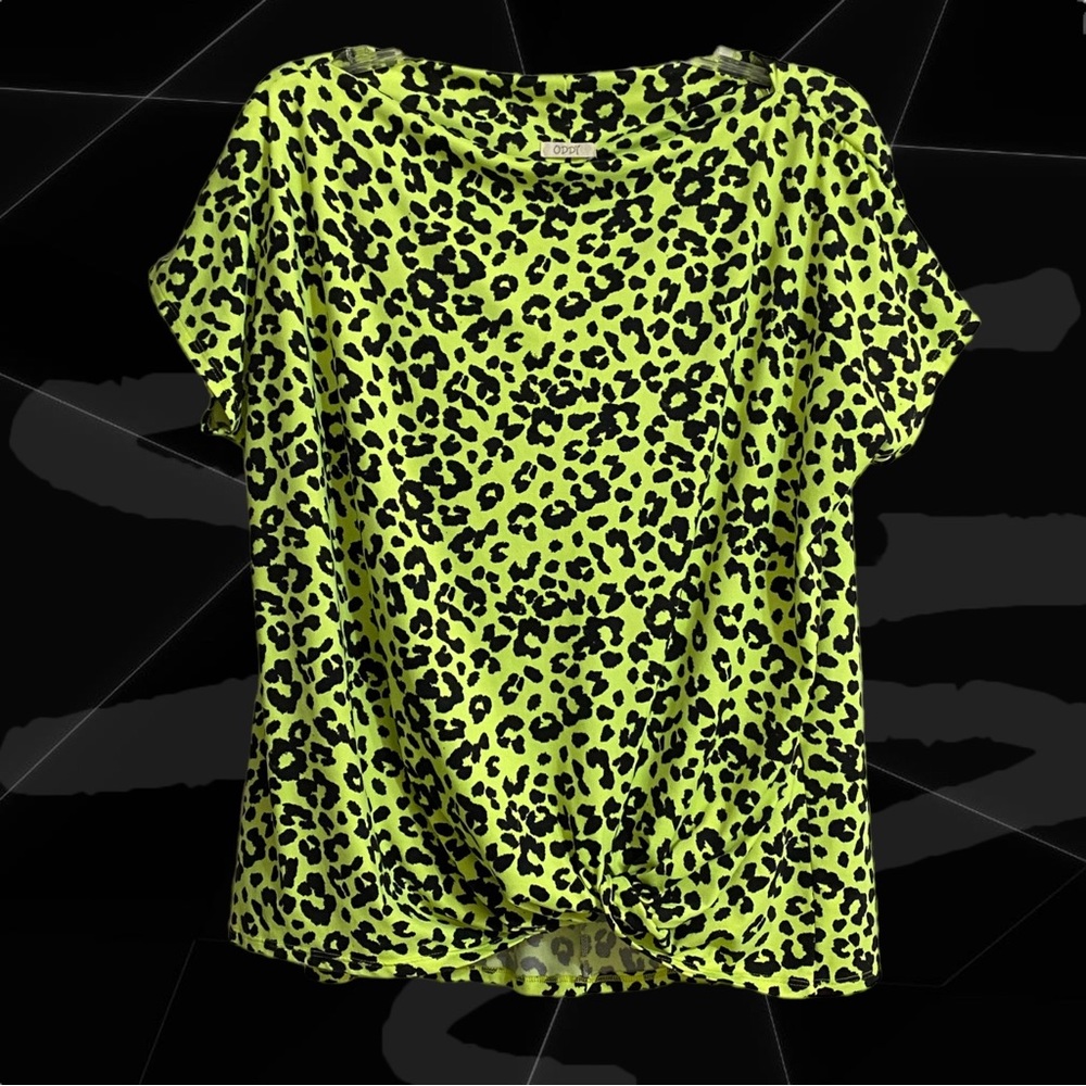 ODDY Lime Green & Black Animal Print Top - Picture 3 of 7